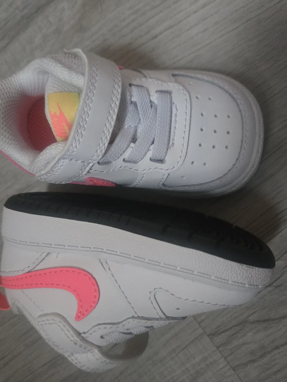 Nike Kids White Sneakers with Pink Swoosh